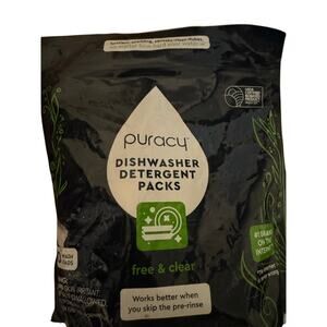 Puracy Natural Dishwasher Detergent Packs Free & Clear Dish Tabs-50 Ct NWB